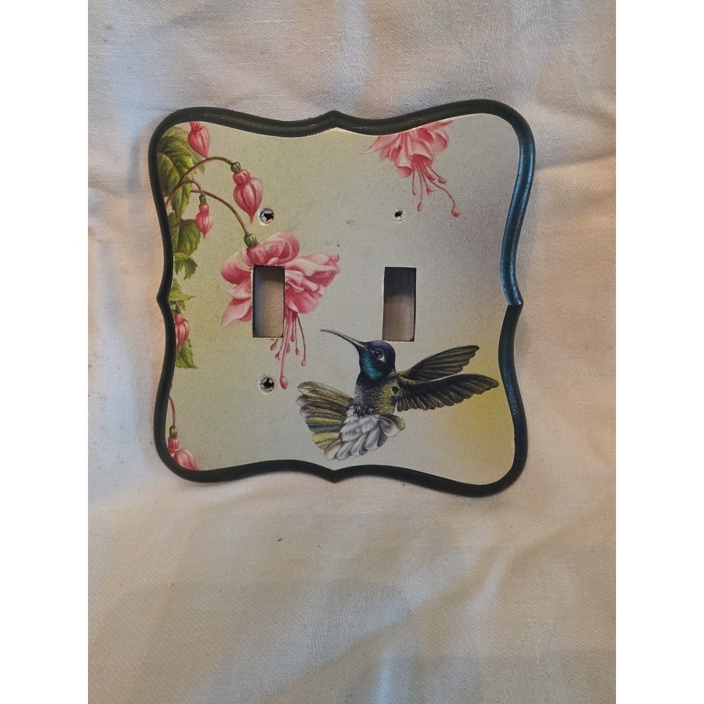 Wood Hummingbird Floral Light Switch Plate Cover Double Toggle Cottage Decor